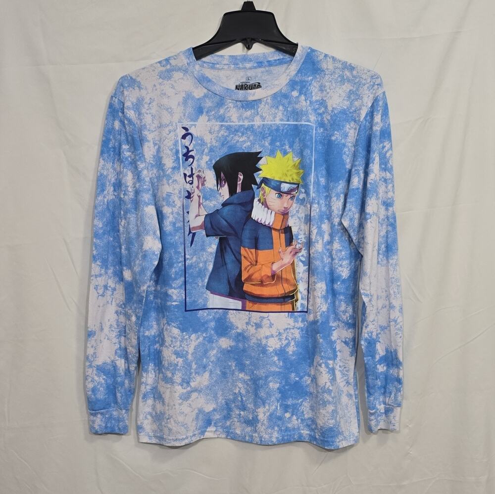Ripple Junction Naruto Shippuden Mens L Blue Tie-Dye Long Sleeve Tee Anime